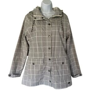 Natural Reflections Womens Grey Grid Hooded Rain Jacket Size S 655NRS242313W